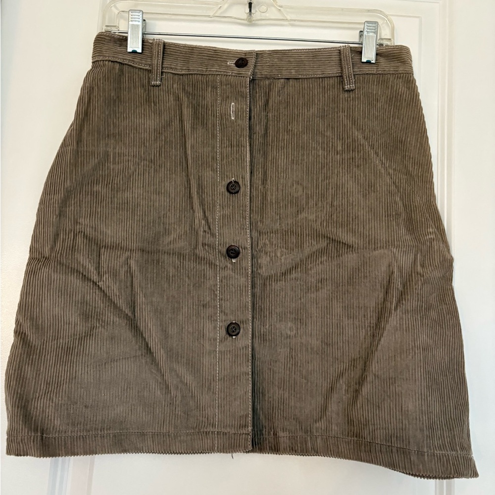 NEW Beige Corduroy A-Line Skirt Button Front Belt Loops High Rise Short Size M